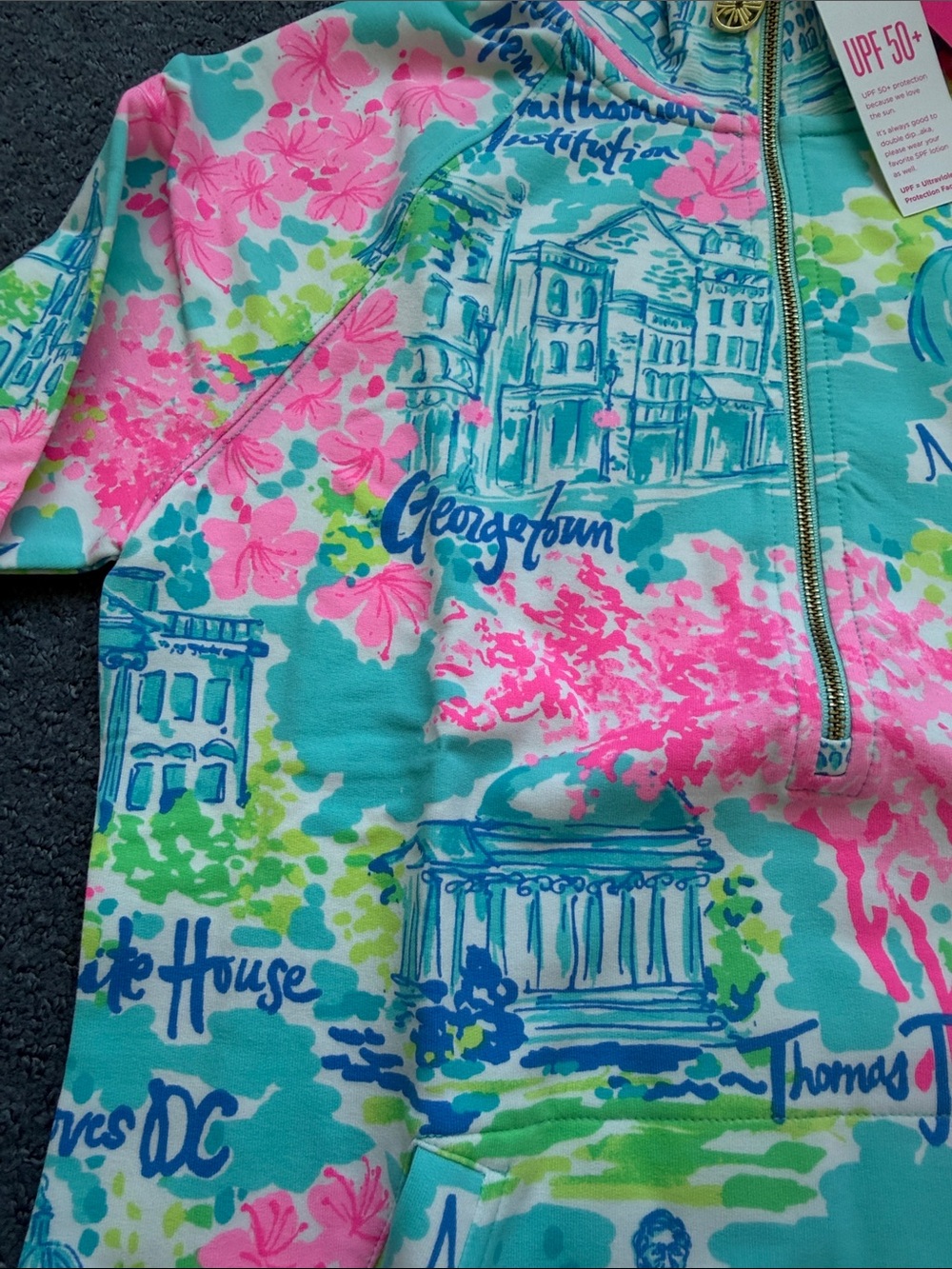 Lilly Pulitzer Girls' Turquoise, Pink & Lime Washington DC Print Rashguard - Picture 6 of 6